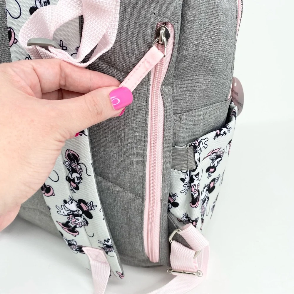 Disney Mickey Mouse 14 Pocket Multi-piece Backpack Diaper Bag Pink Gray NWT